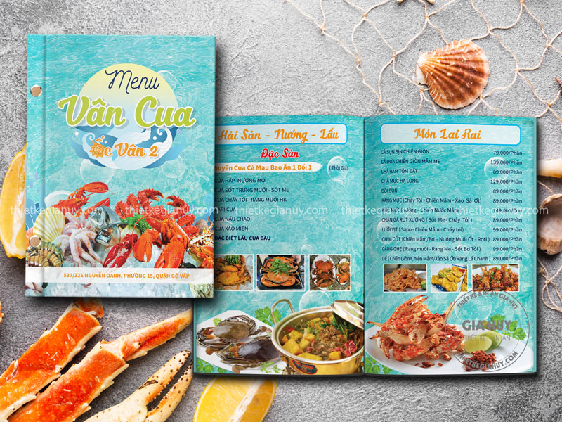 Menu quán Cua Vân bìa cứng