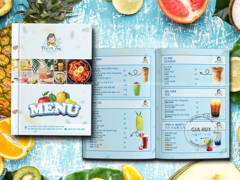 Menu bìa cứng quán cafe moon tea