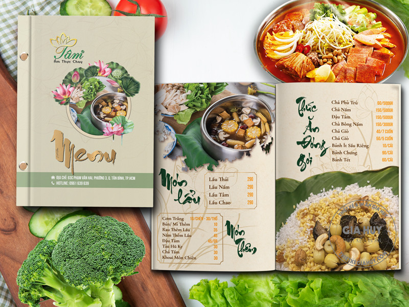 menu nhà hàng chay bìa cứng