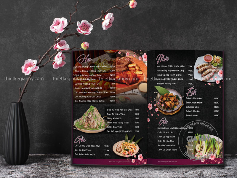 menu bìa cứng nhà hàng hồng bang chủ