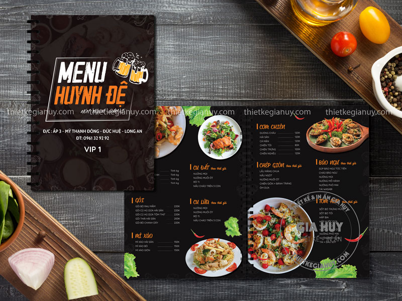 menu bìa cứng quán huynh đệ