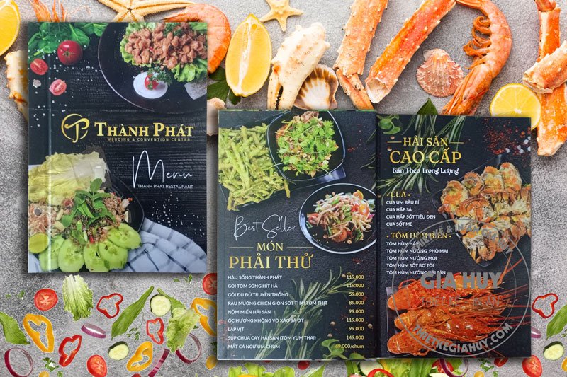 Menu bìa cứng quán nhậu Thành Phát