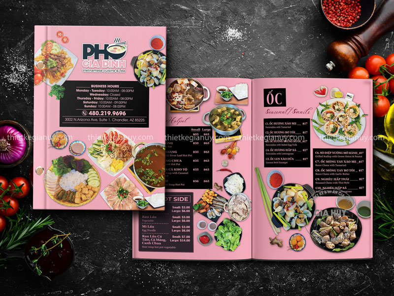 Menu bìa cứng màu hồng