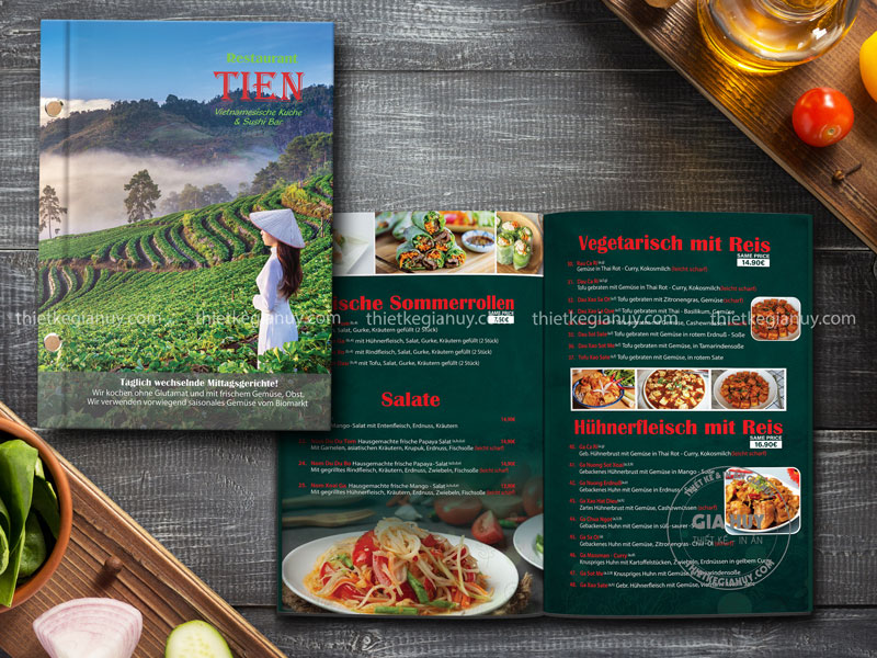 menu bìa cứng màu xanh