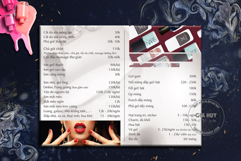 Menu nails bảng khổ ngang