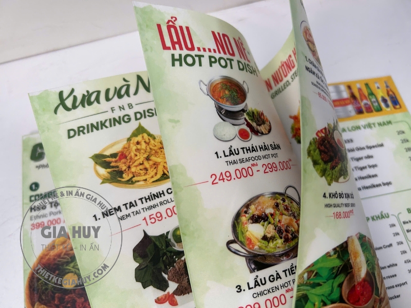menu bìa cứng ruột decal nhựa dẻo
