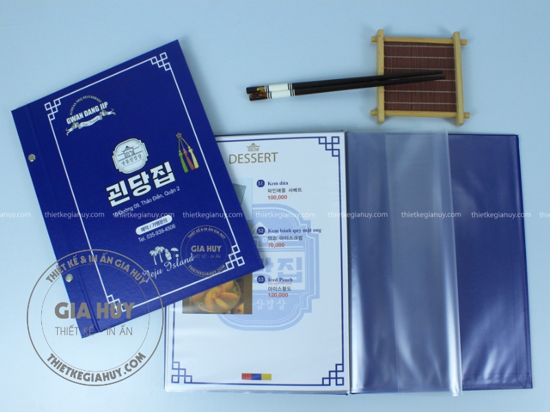 menu bìa cứng ruột lá nhựa